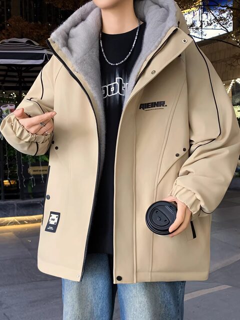 Large Size Loose Trendy Hooded Thick Cotton Jacket for Men and Teenagers, Winter Warm and Cold-Proof Student Outdoor Casual Coat