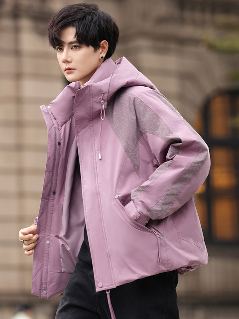 Trendy Men's Winter Clothing New Style down Jacket for Men and Teenagers, Windproof Hooded Warm White Duck down Jacket for Junior High and High School Students