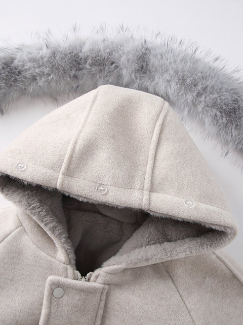 Winter New Style Hooded Large Fur Collar Fleece-Lined Thick Woolen Coat for Men and Teenagers, Slim Fit Warm Woolen Jacket
