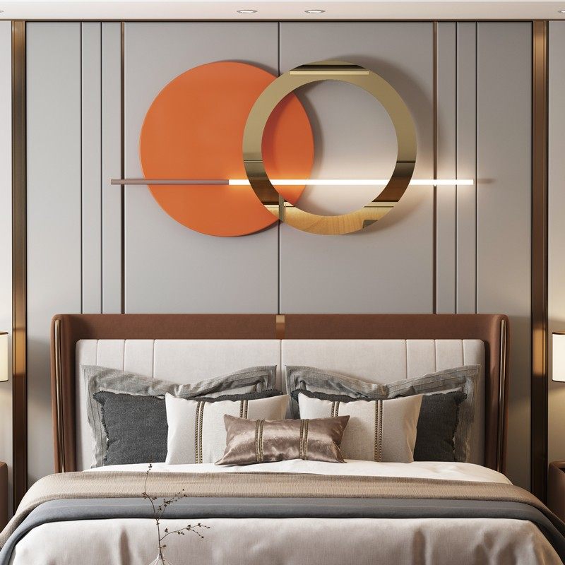 Light luxury living room wall decoration with lamp round metal pendant bedroom bedside wall decoration hotel dining room entrance wall decoration