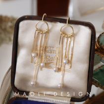MAOLI high quality Heavy work retro 925 pure silver retro natural fresh water pearl gold thread flow suearrings ear hook