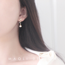 MAOLI Moon long yarn 925 sterling silver gilded star Moon tassel zircon natural freshwater pearl earrings earrings