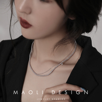 MAOLI Sparkling Stars River Rare Silver Grey Natural Freshwater Pearl 925 Pure Silver Bilayer Necklace Lock Bone Chain
