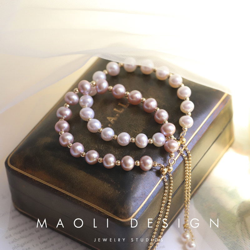 MAOLI Purple Twilight White Mist American 14k Gold Natural Freshwater Pearl Simple Versatile Adjustable Hand