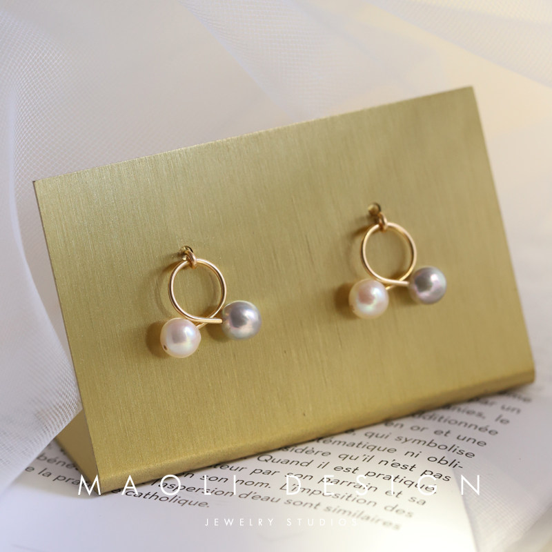 MAOLI July EXCLUSIVE DESIGN USA 14k BAG GOLD NATURAL FRESH WATER PEARL SMALL DELICATE EARRINGS