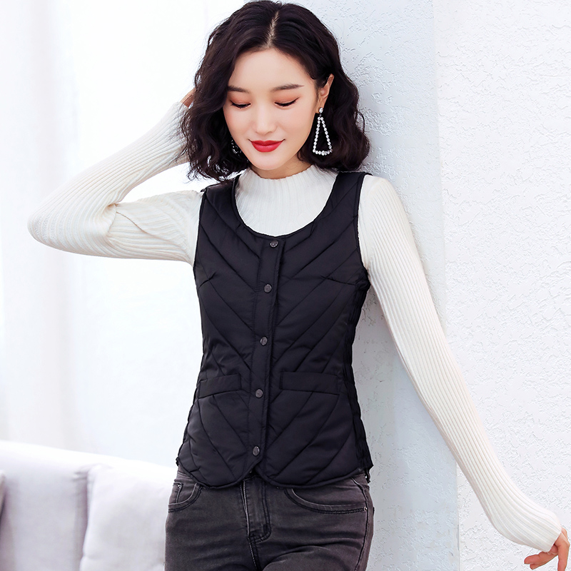 Down cotton waistcoat women light slim short autumn and winter close-fitting vest horse clip inside and outside to wear warm liner waistcoat