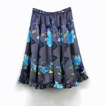 Silk ladies skirt mulberry silk skirt Lotus national style flower large skirt single layer elastic waist