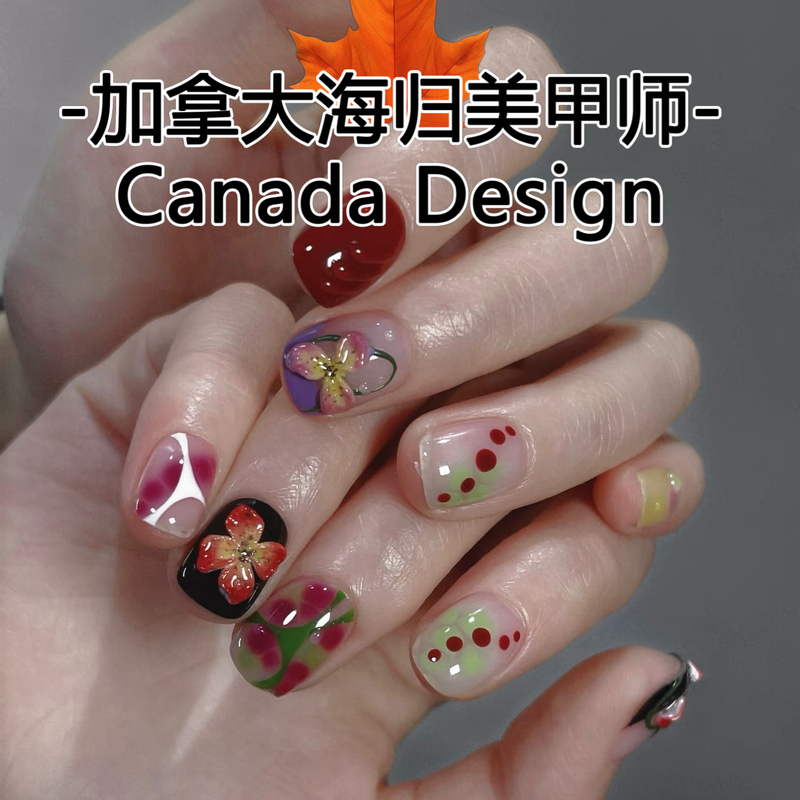 Yuzu Forest【Tropical Flowers】Handmade Wearable Nail Art Patch Short Style Carved Dopamine Finished Product