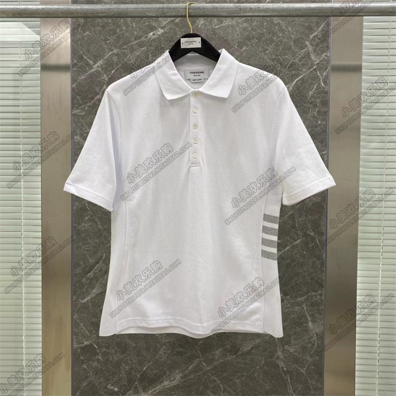 Thom Browne Day Generation Summer New TB Side Stripe Polo Collar Casual Pure Cotton Short Sleeve T-shirt Male and female
