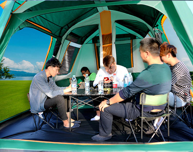 Full-automatic two-room one-Hall camping double-deck 5-8-12-person multi-person super-large rainstorm-proof outdoor tent thickened aluminum pole