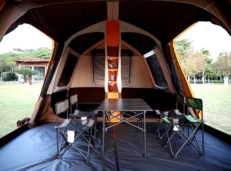 Full-automatic two-room one-Hall camping double-deck 5-8-12-person multi-person super-large rainstorm-proof outdoor tent thickened aluminum pole