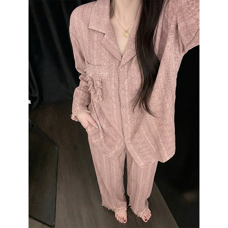 2026 New Pink Tassel Cloud Cotton Pajamas for Women, Spring and Autumn Long-Sleeved Loungewear, Summer Casual Thin Style That Can Be Worn Outside 2026 New Pink Tassel Cloud Cotton Pajamas for Women, Spring and Autumn Long-Sleeved Loungewear, Summer Casual Thin Style That Can Be Worn Outside