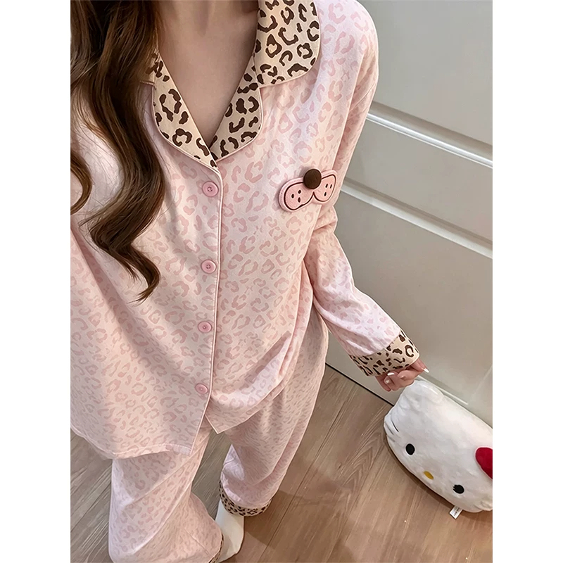 2026 New Cartoon Leopard Print Cool Cat Pure Cotton Pajamas for Women Spring and Autumn Long-Sleeved Home Clothes Autumn and Winter Cotton Suits 2026 New Cartoon Leopard Print Cool Cat Pure Cotton Pajamas for Women Spring and Autumn Long-Sleeved Home Clothes Autumn and Winter Cotton Suits