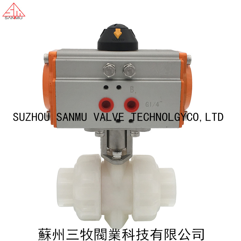 PVDF pneumatic double ball valve PVDF pneumatic plastic ball valve PVDF ball valve high temperature resistance acid and alkali resistance