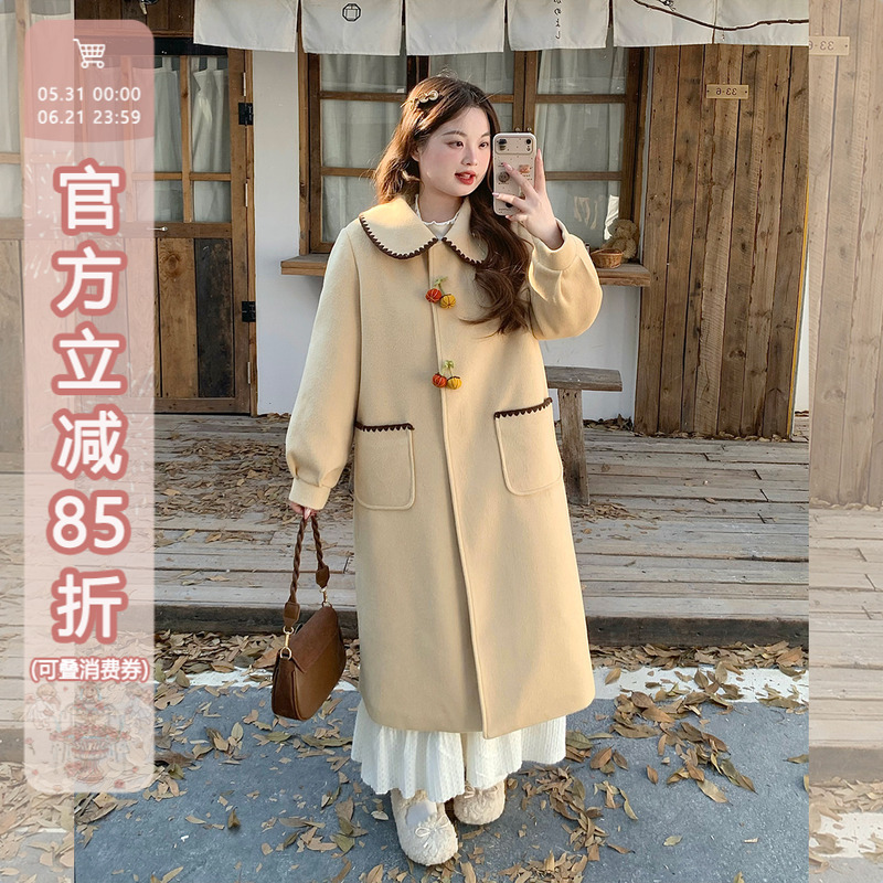 Spicy Strip Pattern Plus-Size Women's Clothing, Little Pumpkin, Vintage Lapel Padded Woolen Coat, Very Flattering for Plus-Size Women, Long Woolen Coat Spicy Strip Pattern Plus-Size Women's Clothing, Little Pumpkin, Vintage Lapel Padded Woolen Coat, Very Flattering for Plus-Size Women, Long Woolen Coat