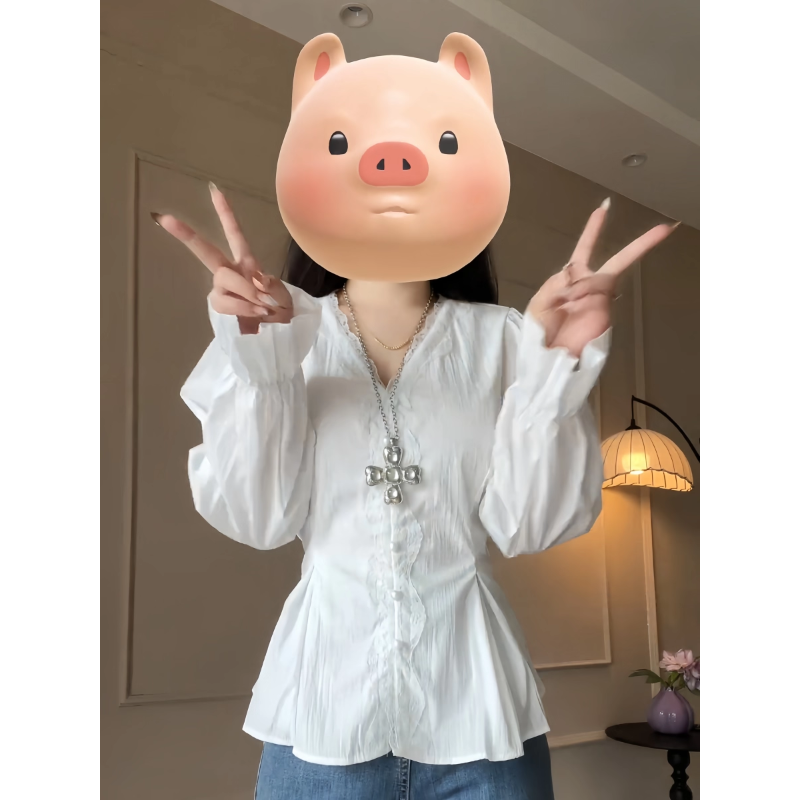 Большой размер, толстый мм, французская высококачественная белая кружевная рубашка с длинными рукавами, ранняя осень, новая талия, темпераментная рубашка, топ для женщин