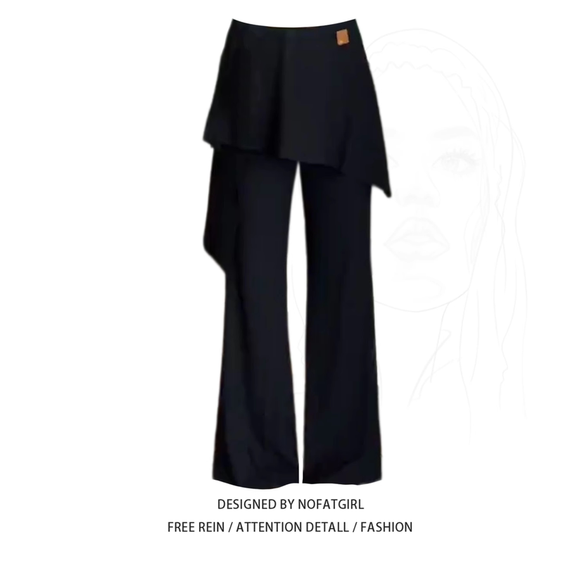 Plus-Size Fat Girl Elastic High-Waisted Flared Casual Pants for Women, Summer Loose Black Slimming Drapey Long Pants Plus-Size Fat Girl Elastic High-Waisted Flared Casual Pants for Women, Summer Loose Black Slimming Drapey Long Pants