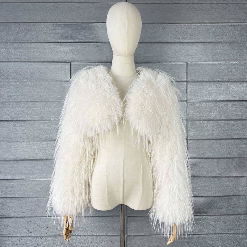 Autumn and Winter Women's White Turkey Feather Short Coat, Plush Fur Ultra-Short Coat [Wedding Dress Matching]