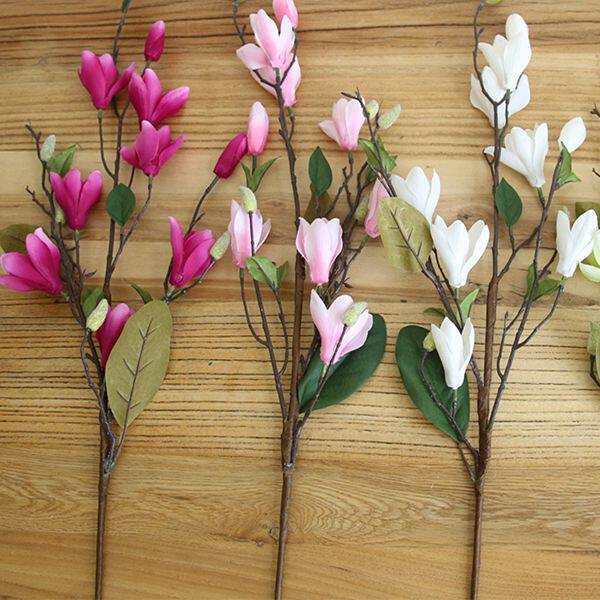 Single simulation magnolia fake flower with leaves indoor living room decorative flower decoration drying flower decoration flower arrangement plant flower art