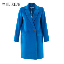 ຊຸດຜ້າຂົນສັດສີຂາວ Royal blue wool collar dark double breasted long sleeve short coat OL-YM19-910