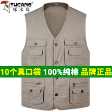 Woodpecker Vest Men's 13 Year Old Shop Six Colors of Men's Vests Spring and Autumn Middle and Old Age Pure Cotton Multi Pocket Men's Kam Shoulder Dad's Outdoor Fishing Photography Plus Size Horse Clip