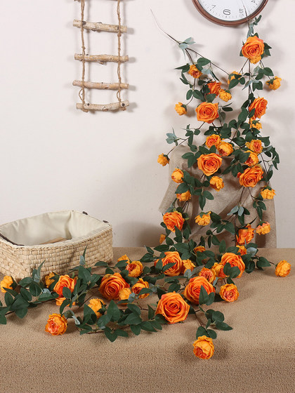 庭院造景布置仿真玫瑰花藤条拍照花墙花条空调管道遮丑装饰假藤蔓