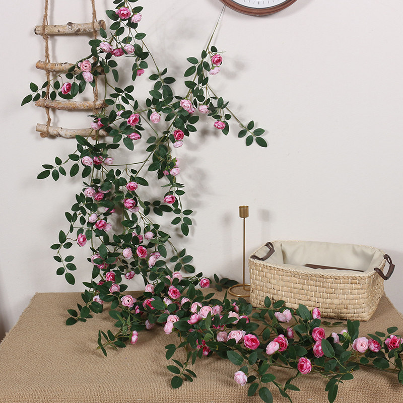 Small Tea Rose Emulation Flower Air Conditioning Piping Decoration Flowers Vines Fence Rattan wall Ugly Bag Sewer pipeline vine-Taobao