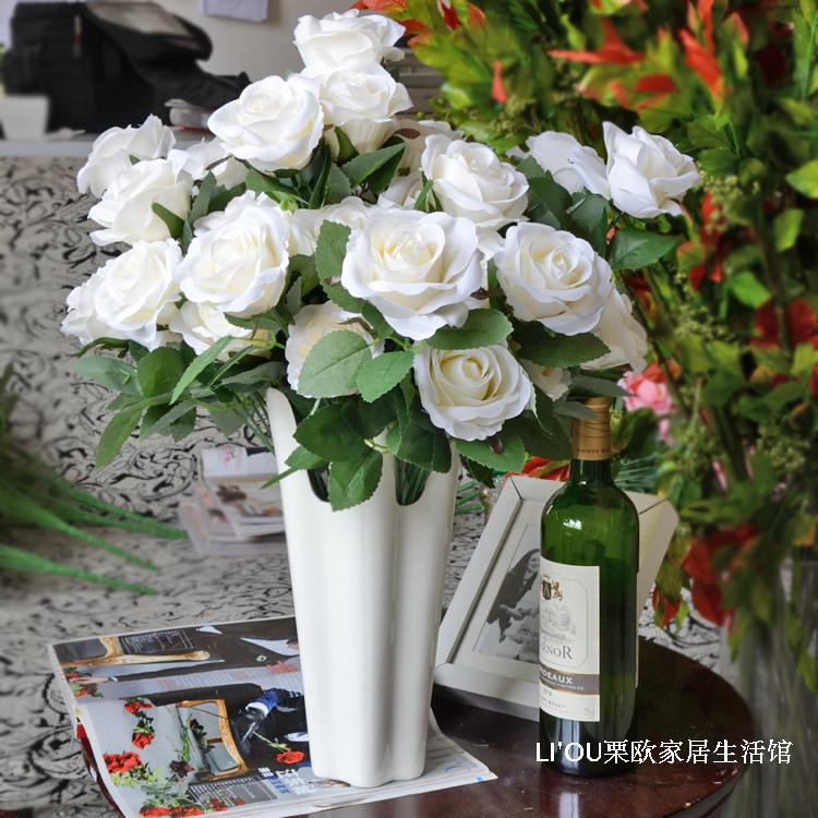 12 simulation white rose fake flower living room home flower arrangement wedding hand holding silk flower road lead flower wall decoration bouquet