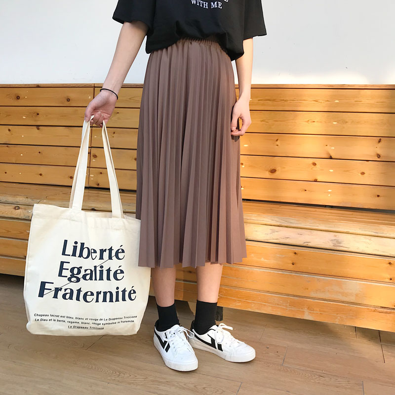 Hàn quốc phiên bản của chic loose đàn hồi eo xếp li váy nữ 2018 mùa thu và mùa đông retro mới xếp li sinh viên trong váy dài chân váy ngắn ôm