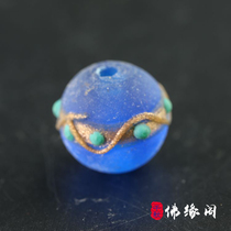 Buddha Yuan Pavilion Qing Dynasty Sky blue frosted old glass beads sprinkled gold wrapped silk old beads DIY hand string with beads