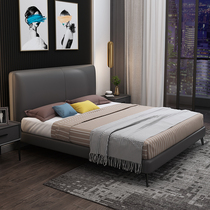 Italian minimalist leather bed small family leather double bed modern minimalist luxury bed 1 8m Nordic master bedroom wedding bed