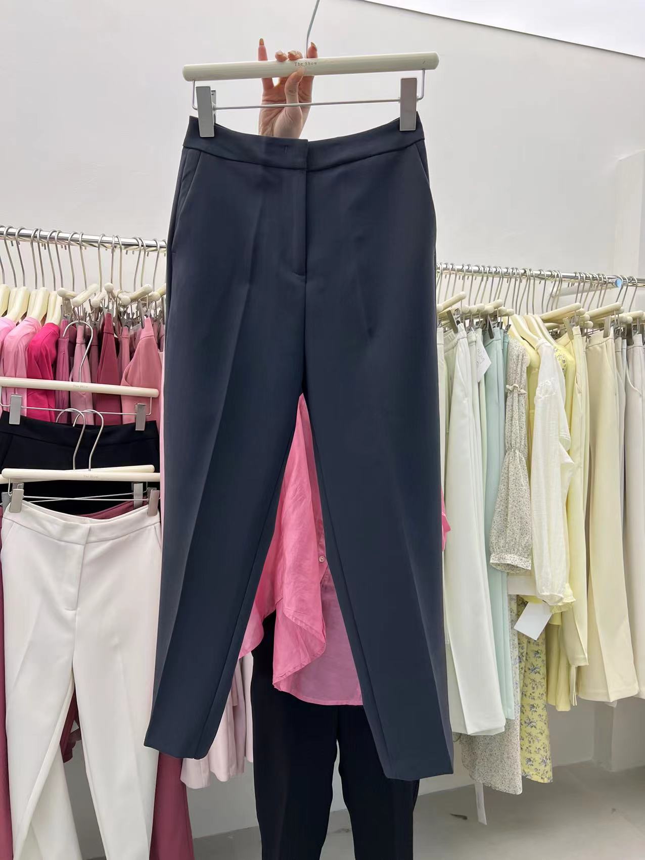THE SHOW spring all-match high-waisted casual nine-point trousers women's Korean version slim and thin straight tube pants 6153