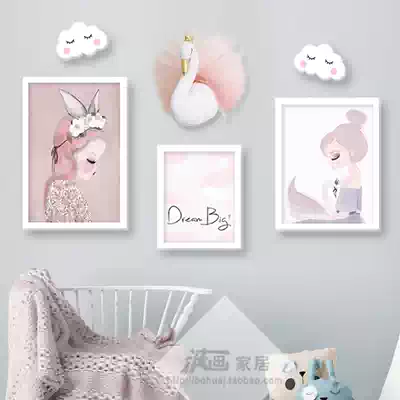 ins Nordic style decorative painting Princess bedroom bed head hanging painting Pink children's room girl girl heart combination wall painting