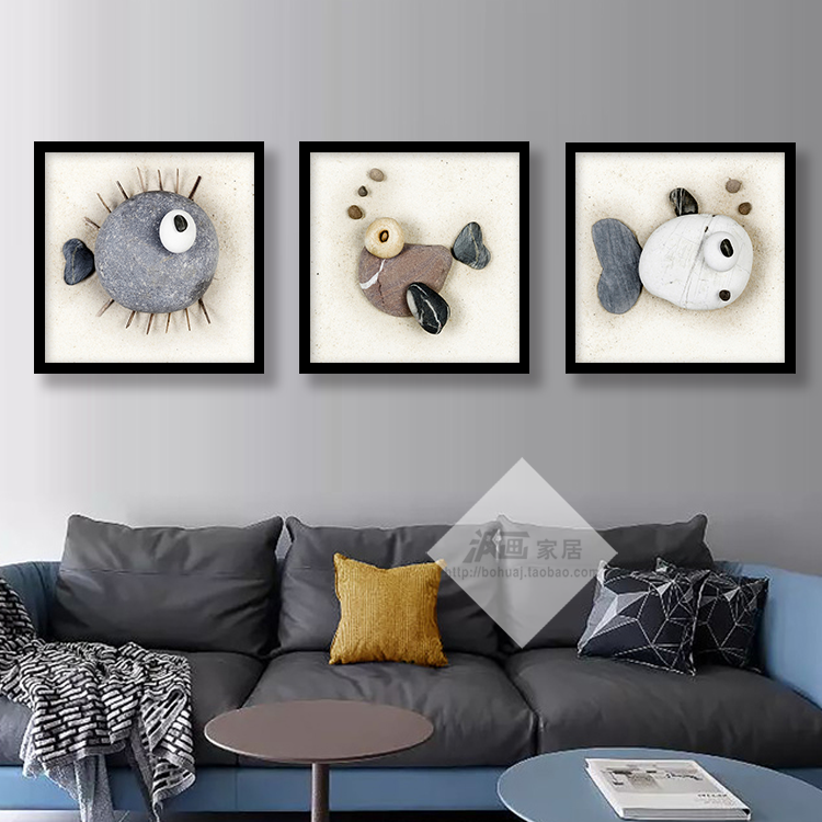 Dining Room Decoration Painting Living Room Fish Modern Minimalist Hang Painting Bedroom Triptych Sofa Background Wall Stone year more than year