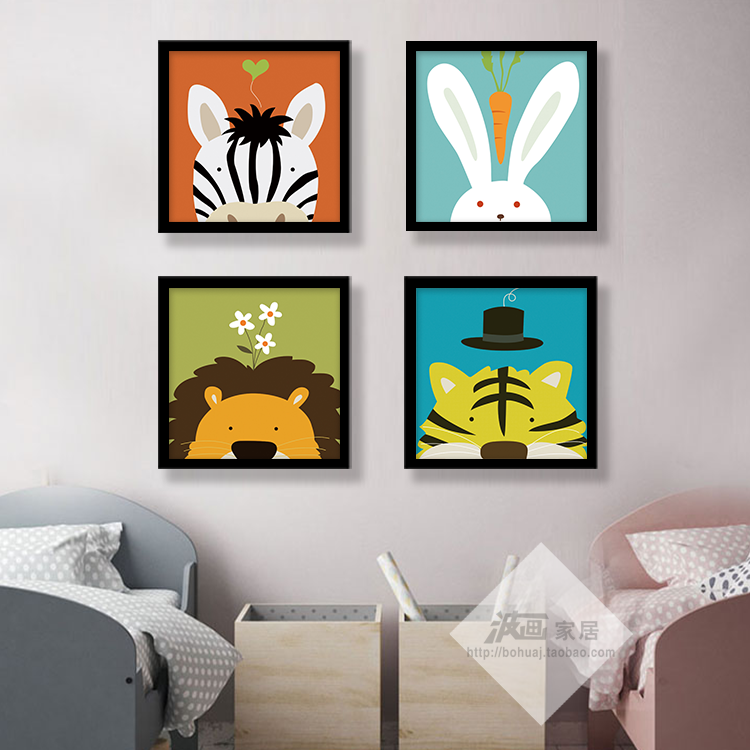 Children's room Decoration Painting Nursery School Hanging Painting Boy Girl Bedroom Bed Hair Clip Pass Forest Animal Living Room Wall Painting