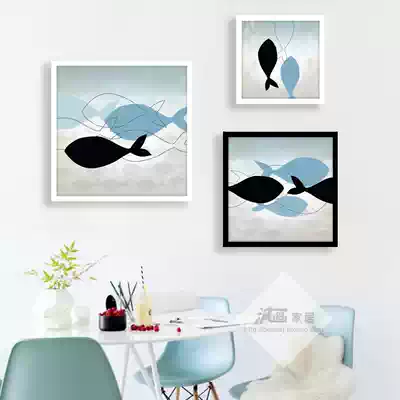 Simple Nordic creative cartoon fish decorative painting Modern small fresh children's dining room dining room fish fun hanging painting mural