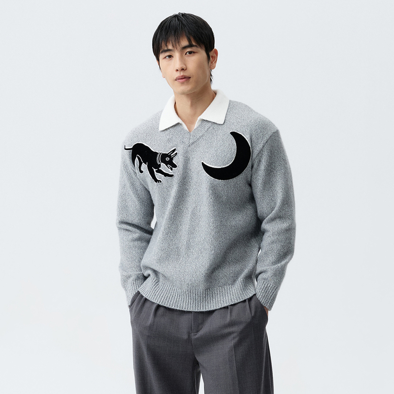 Muzedustudio Moon Dog Contrast Color Collar Fake Two-Piece Sweater