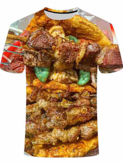 2025夏季爆款烧烤派对3D短袖男女同款 夜宵美食碳水快乐印花潮T恤