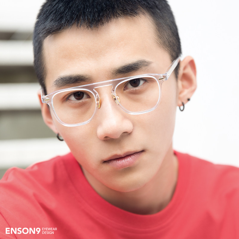 enson9 Pilot Senior single beam Plate Eye frames Frames Tide Men's Retro Fit Myopia Flat Light Mirror Frame