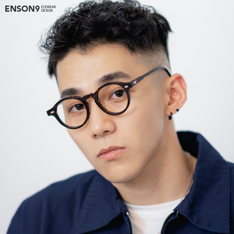 enson9 Japanese plate simple small round full-frame glasses for men and women retro transparent can be equipped with myopia flat mirror