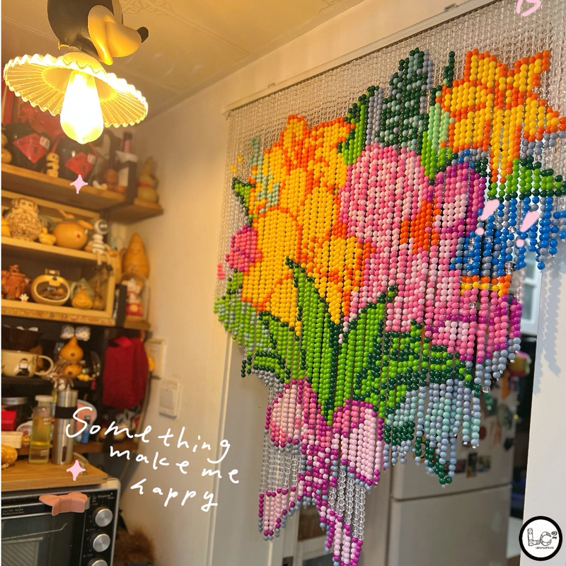 Luckytochangchang Bouquet Full of Flowers Beaded Door Curtain Bead Curtain Dopamine Bead Curtain Hanging Decoration Door Curtain