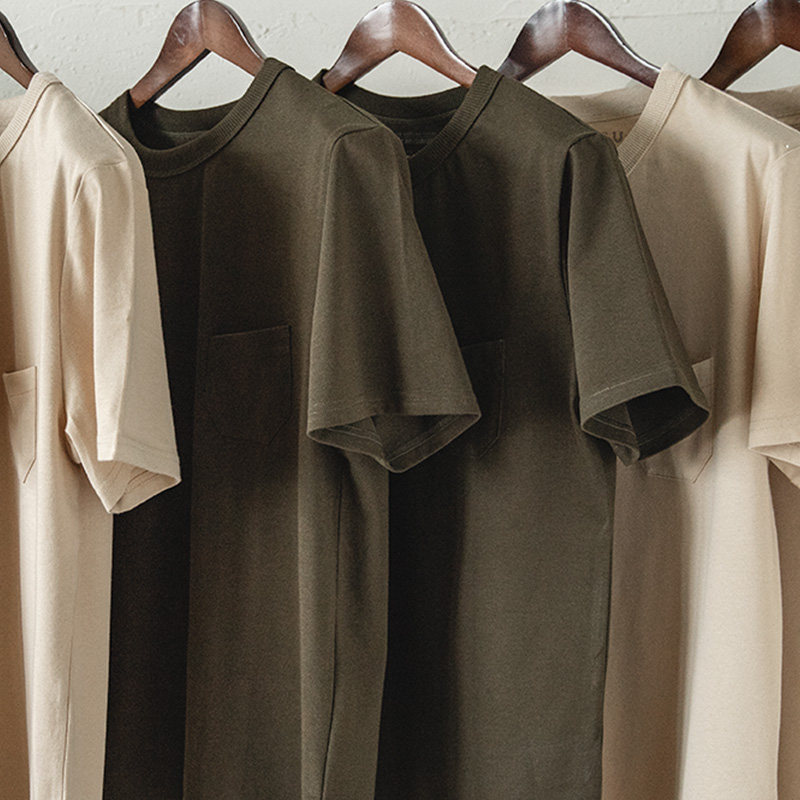 Madden workwear American vintage heavy three-book needle T-shirt Ami Kazuki pocket solid cotton short-sleeved undershirt men's summer