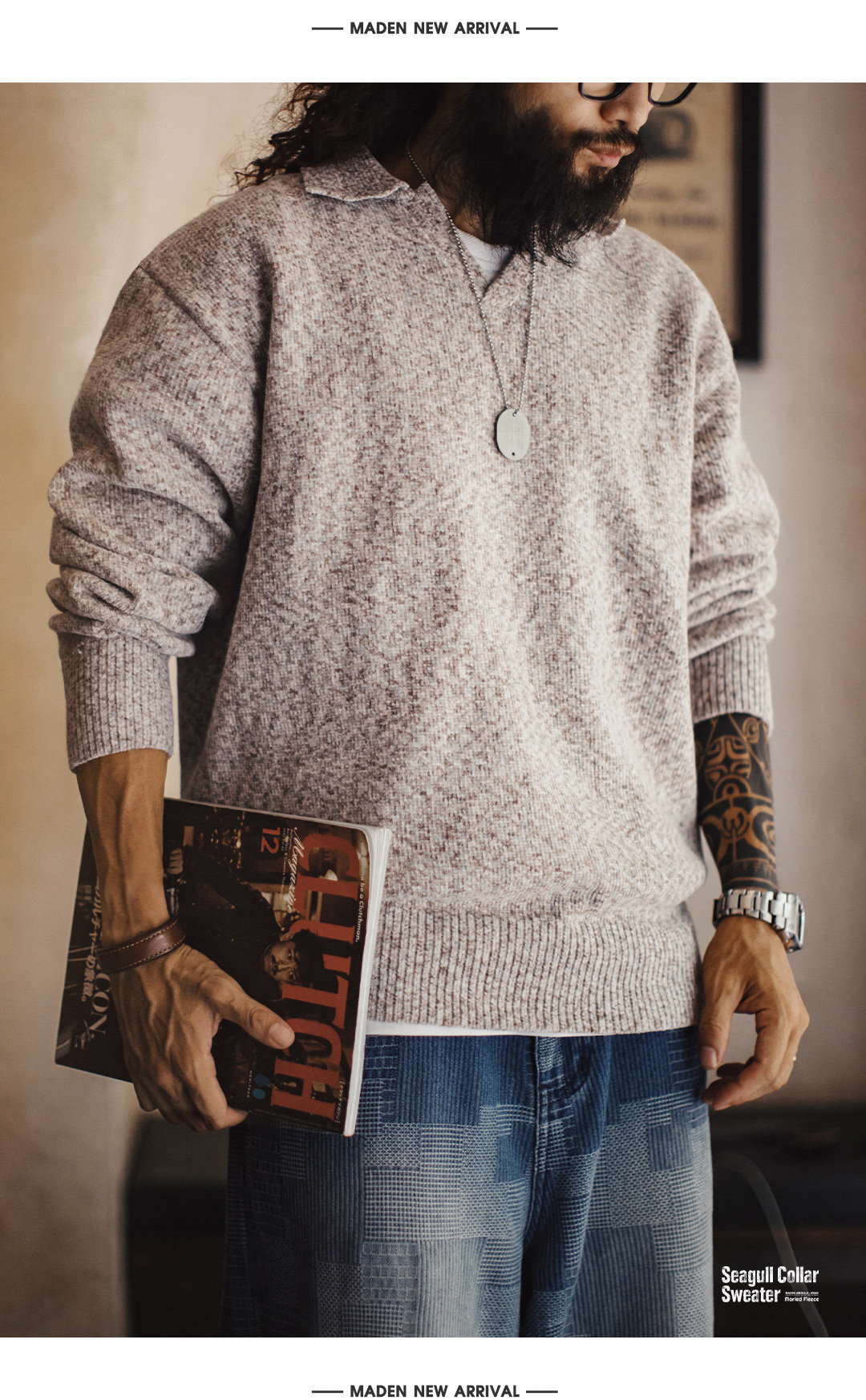 MADEN Seagull-Collar Knit Polo