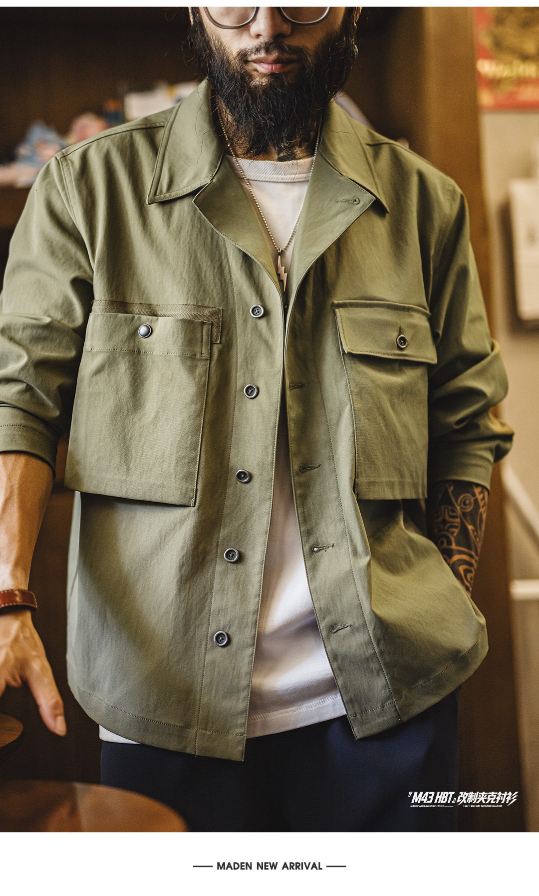 MADEN M43 Army Green Pocket Shirt Jacket