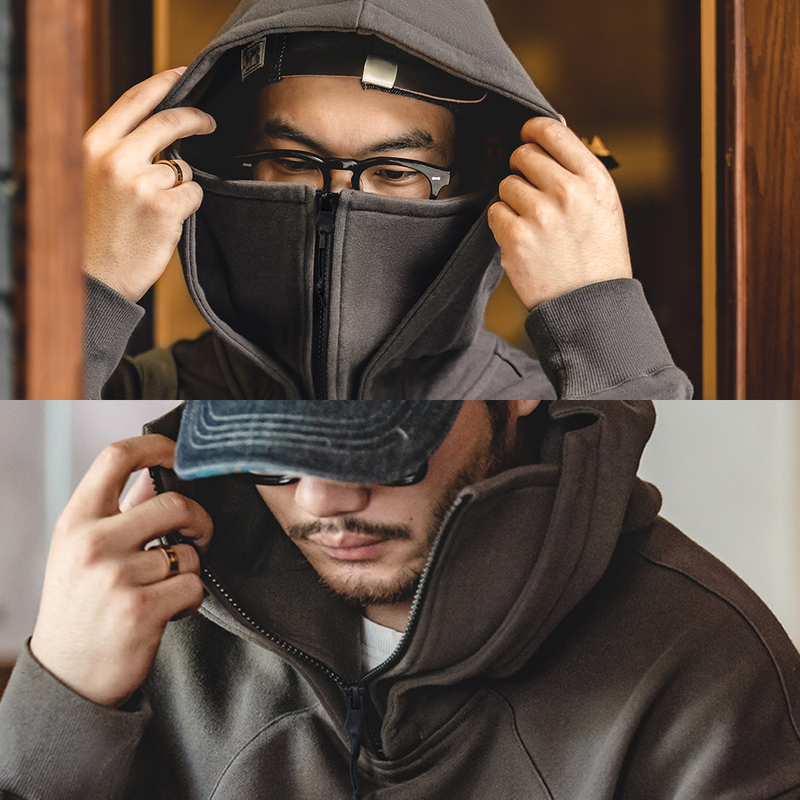 Madden Workwear American-Style Heavy Balaclava Hoodie with Zipper Functional Ninja Jacket for Men Spring