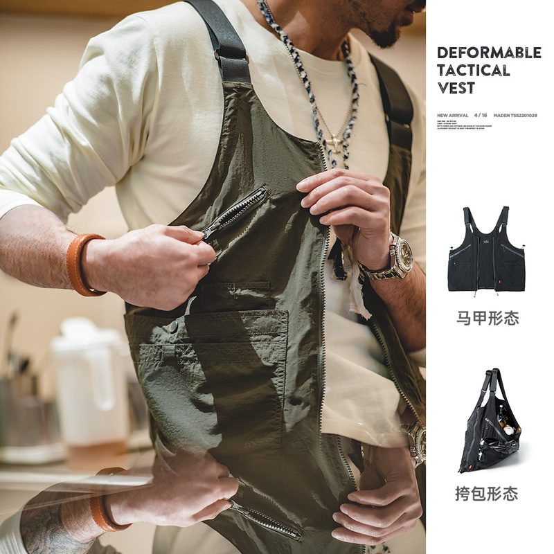 Madden Workwear American Retro Multi-Pocket Sleeveless Nylon Vest Outdoor Functional Dual-Use Shoulder Bag Jacket for Men