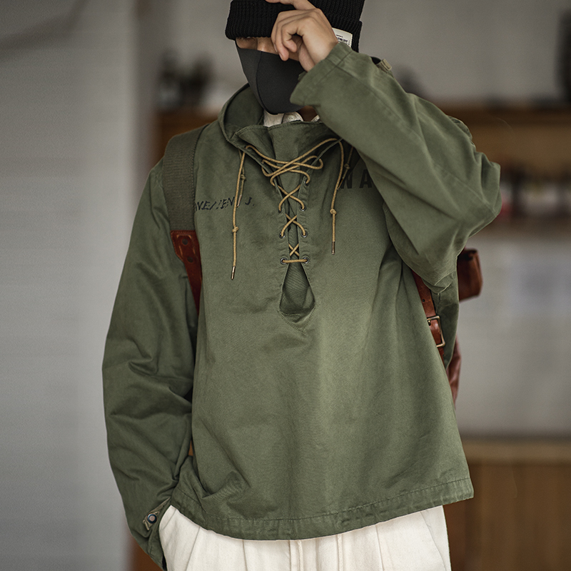 Madden Workwear American Retro Navy Deck Jacket Military Trench Coat Bad Weather Jacket Hoodie Men's Autumn