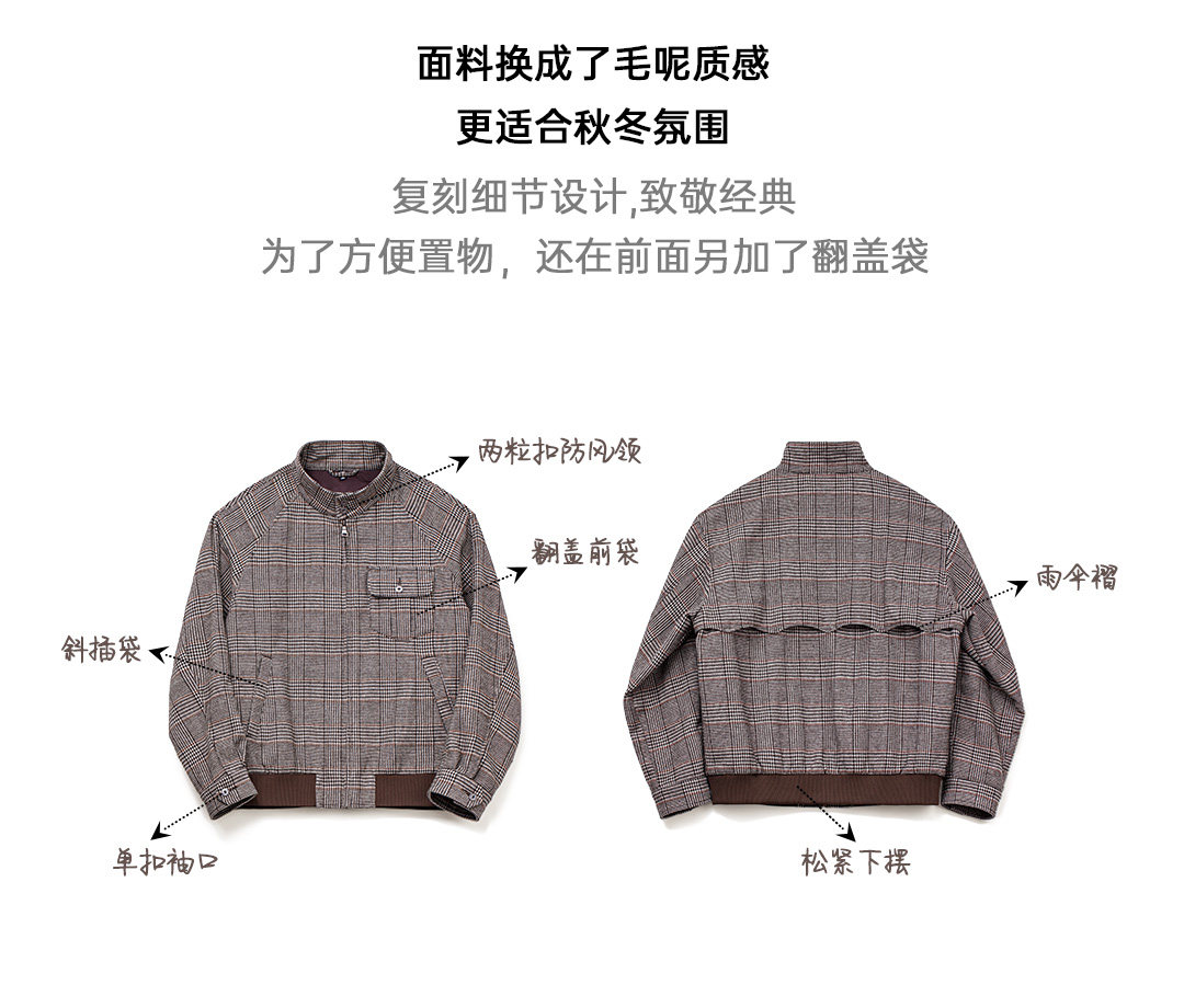 MADEN Houndstooth Stand Collar Harrington Jacket