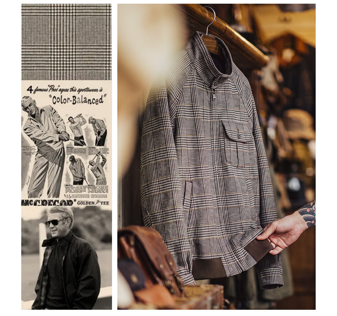 MADEN Houndstooth Stand Collar Harrington Jacket