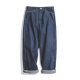 Madden Workwear Retro Hong Kong Style Wide Leg Pants ສີຟ້າເຂັ້ມ Oversize Loose Straight Denim Pants Long Pants Men's Spring